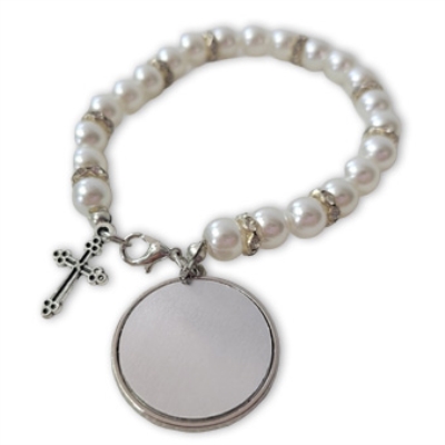 White bead bracelet with cross - sublimation 
